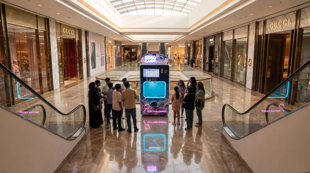 RoboCandy machine with its built-in advertising screen